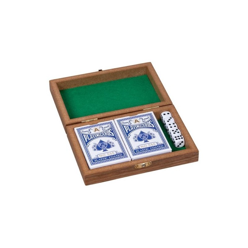 Boite de jeux avec 5 dés et 2  jeux de 54 cartes