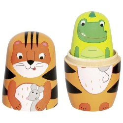 Poupées gigognes en bois  -  Tigre Tavi et ses amis - 5 figurines