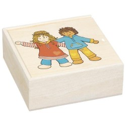 Poupées flexibles en bois  à habiller - 6 tenues interchangeables dans une boite de vêtements