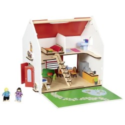 Maison de poupée en bois  Eco house avec poignée ( pour emmener en voyage) et accessoires