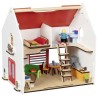 Maison de poupée en bois  Eco house avec poignée ( pour emmener en voyage) et accessoires