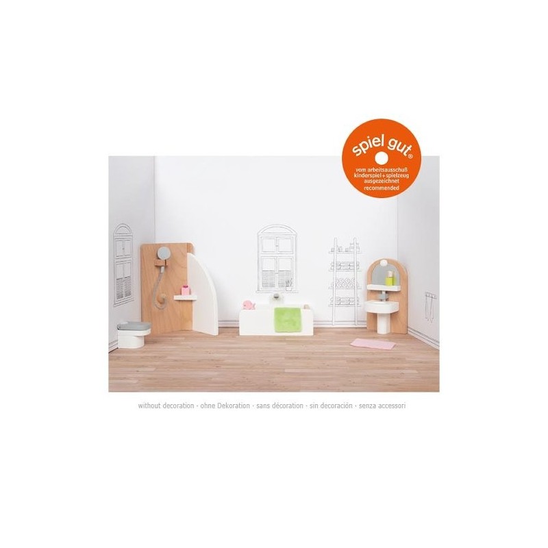 Accessoires en bois pour maisons de poupées - meubles de salle de bains- 10 éléments