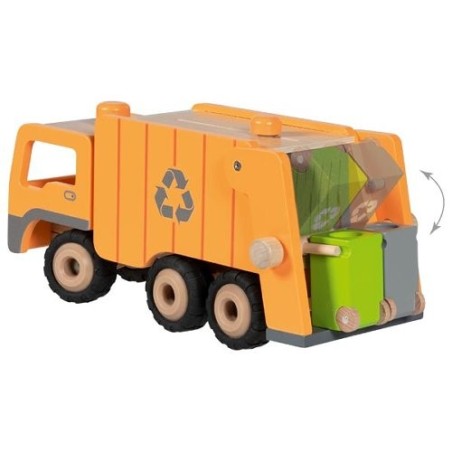 Camion poubelle  Eco en bois fonctionnel avec ses deux poubelles