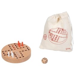 Ludo de voyage en bois  avec son sac en coton - 8 élèments