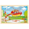 Puzzle en bois double face - 2 en 1 Camion de pompiers et verso Hélicoptère  - 24 pièces par puzzle