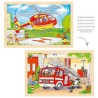 Puzzle en bois double face - 2 en 1 Camion de pompiers et verso Hélicoptère  - 24 pièces par puzzle