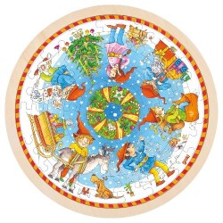 Puzzle rond en bois - Thème Noël  ( 57 pièces )