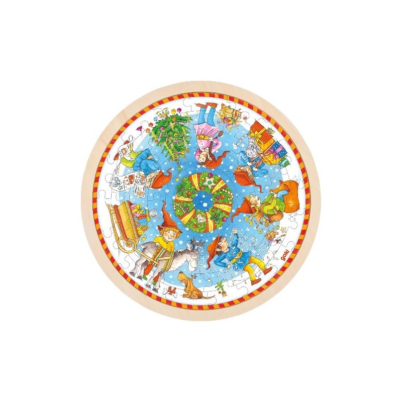 Puzzle rond en bois - Thème Noël  ( 57 pièces )