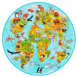 Puzzle Rond en Bois Diamètre 45 cm 6 ans Carte du Monde