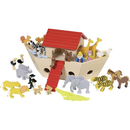 Arche de Noé en bois avec ses divers animaux et personnages en bois